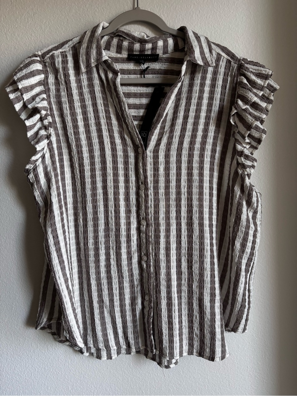 Striped Ruffle Sleeve Button-Front Top - NWT